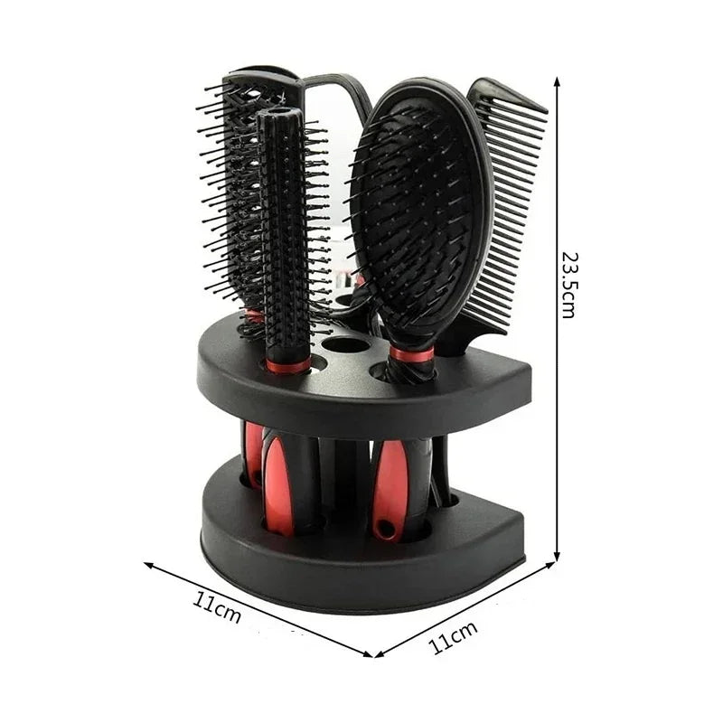 Lot de 5 brosses à cheveux noires et rouges avec support rotatif compact dimensions 23,5x11 cm