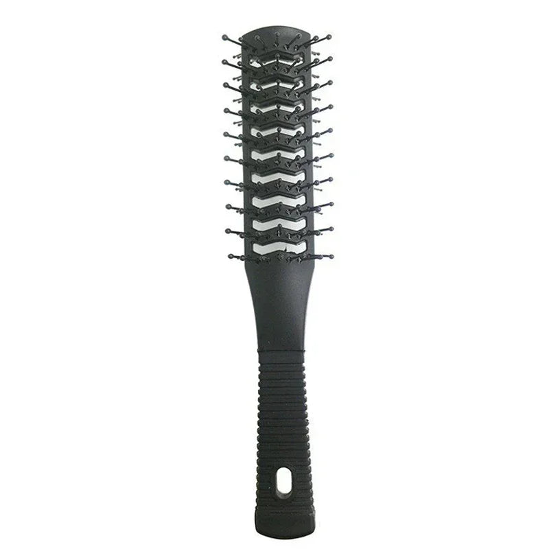 Brosse à cheveux noire double face avec picots en plastique pour cheveux bouclés sur fond blanc