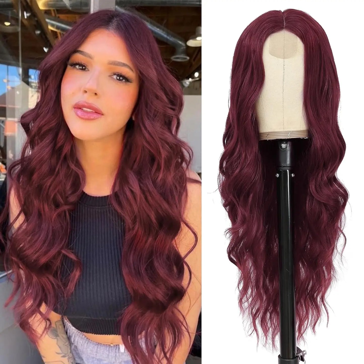 Perruque femme style long cheveux- Perruque-femme-longue-synthétique-look-naturel-coiffure-élegante-et-volumineuse-facile-d-entretien-style-glamour-et-tendance-pour-tous-types-d-occasions- Aburn