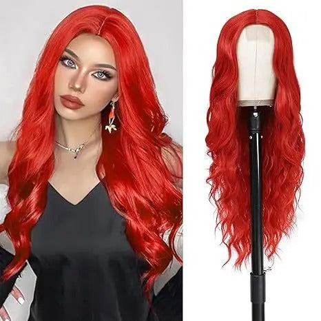 Perruque femme style long cheveux- Perruque-femme-longue-synthétique-look-naturel-coiffure-élegante-et-volumineuse-facile-d-entretien-style-glamour-et-tendance-pour-tous-types-d-occasions- Rouge