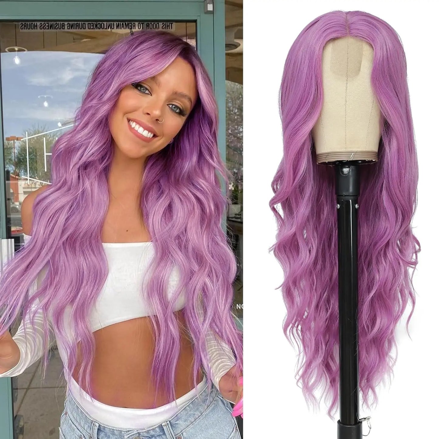 Perruque femme style long cheveux- Perruque-femme-longue-synthétique-look-naturel-coiffure-élegante-et-volumineuse-facile-d-entretien-style-glamour-et-tendance-pour-tous-types-d-occasions- Violet