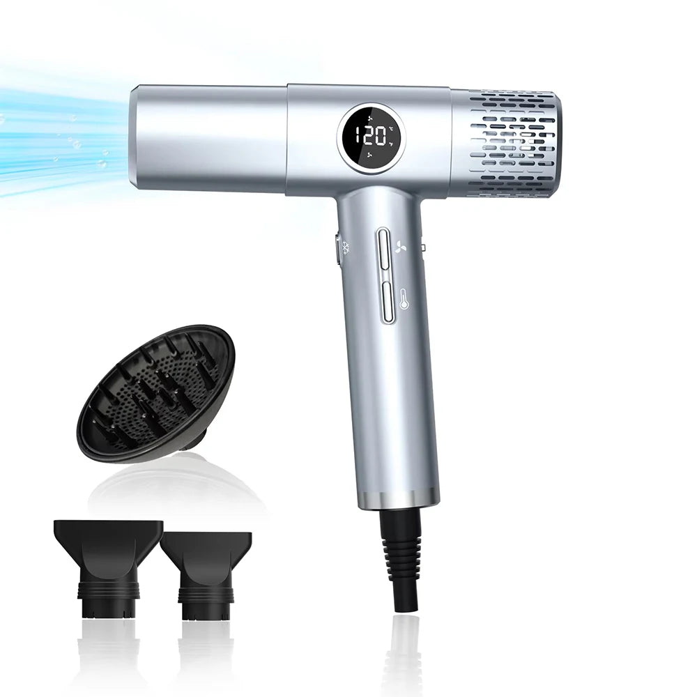 Sèche-cheveux professionnel gris, puissant, avec diffuseur, adapté à tous types de cheveux, idéal pour un séchage rapide et une mise en forme définie