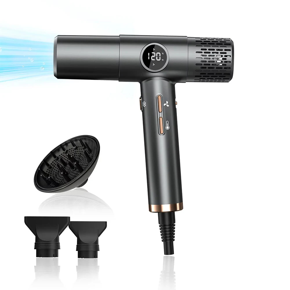 Sèche-cheveux professionnel noir, puissant, avec diffuseur, adapté à tous types de cheveux, idéal pour un séchage rapide et une mise en forme définie