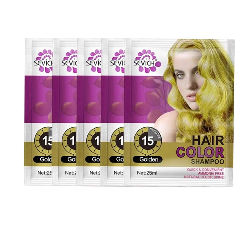 5 sachets de shampooing colorant cheveux doré Sevich, sans ammoniaque, brillance naturelle