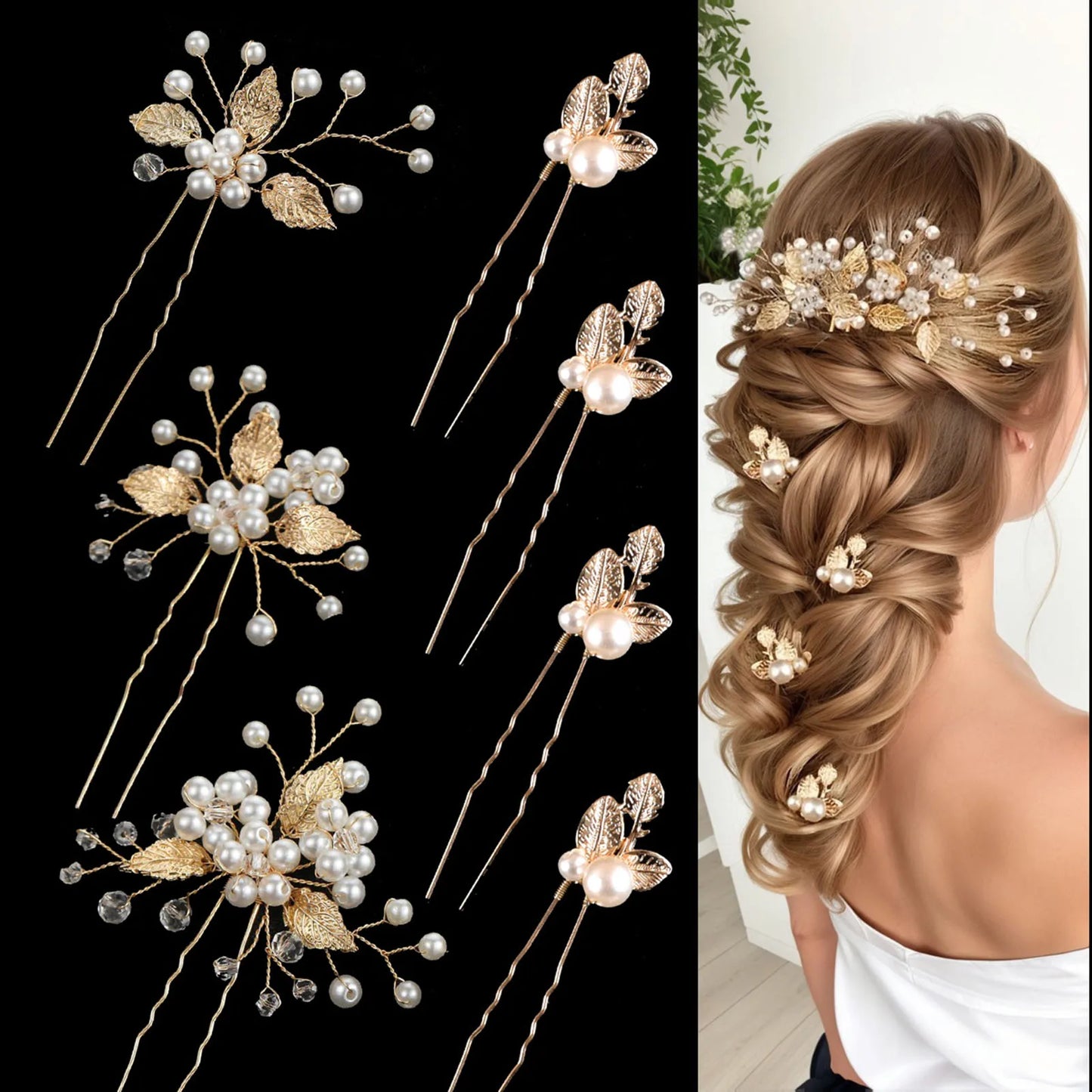 Mariée blonde coiffée, Épingles à cheveux ornées de perles élégantes et dorure, parfaites pour ajouter une touche de sophistication à vos coiffures.