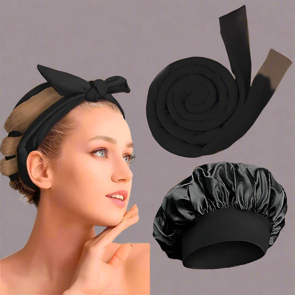 Bigoudi sans chaleur avec Bonnet Satin Assorti noir