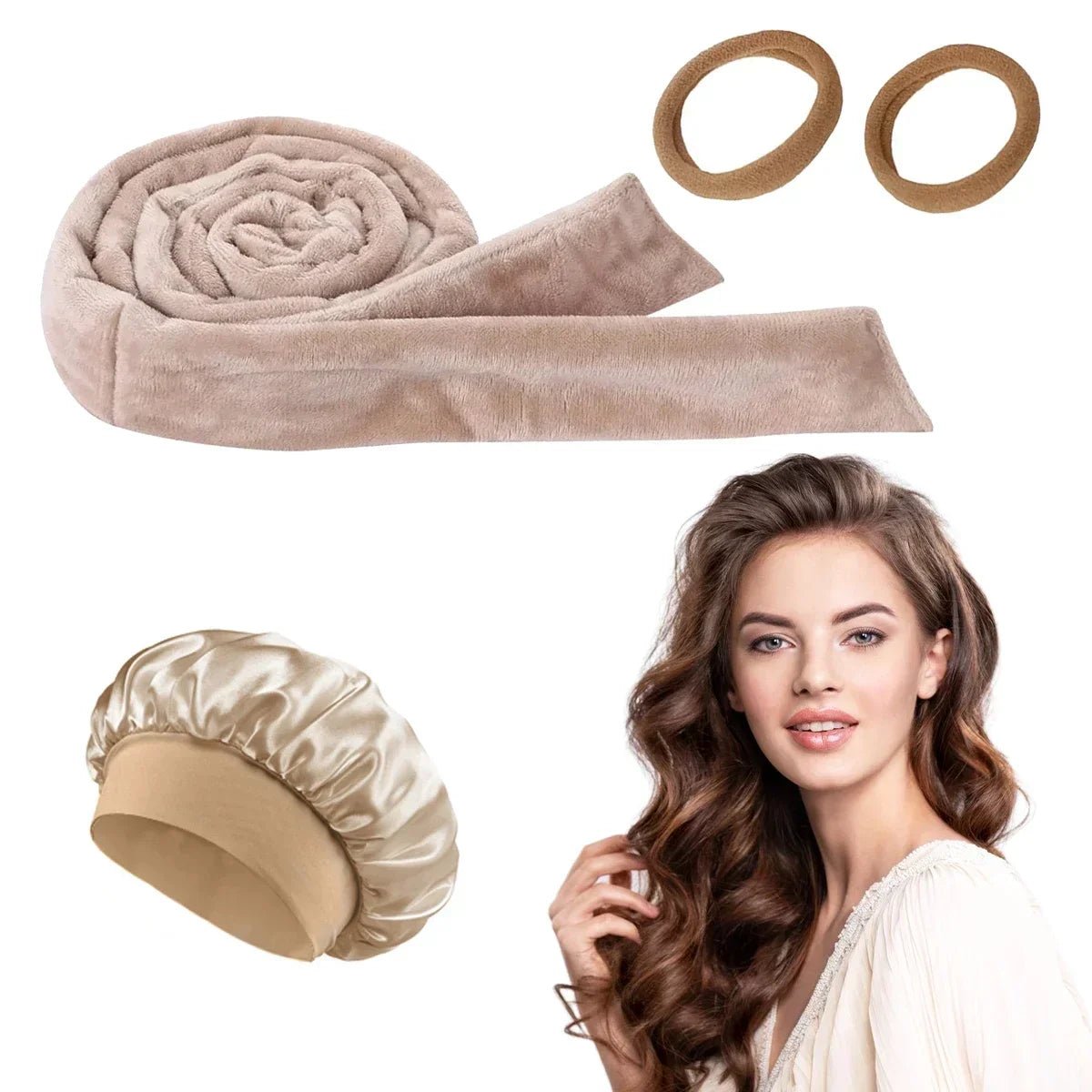 Bigoudi sans chaleur avec Bonnet Satin Assorti beige
