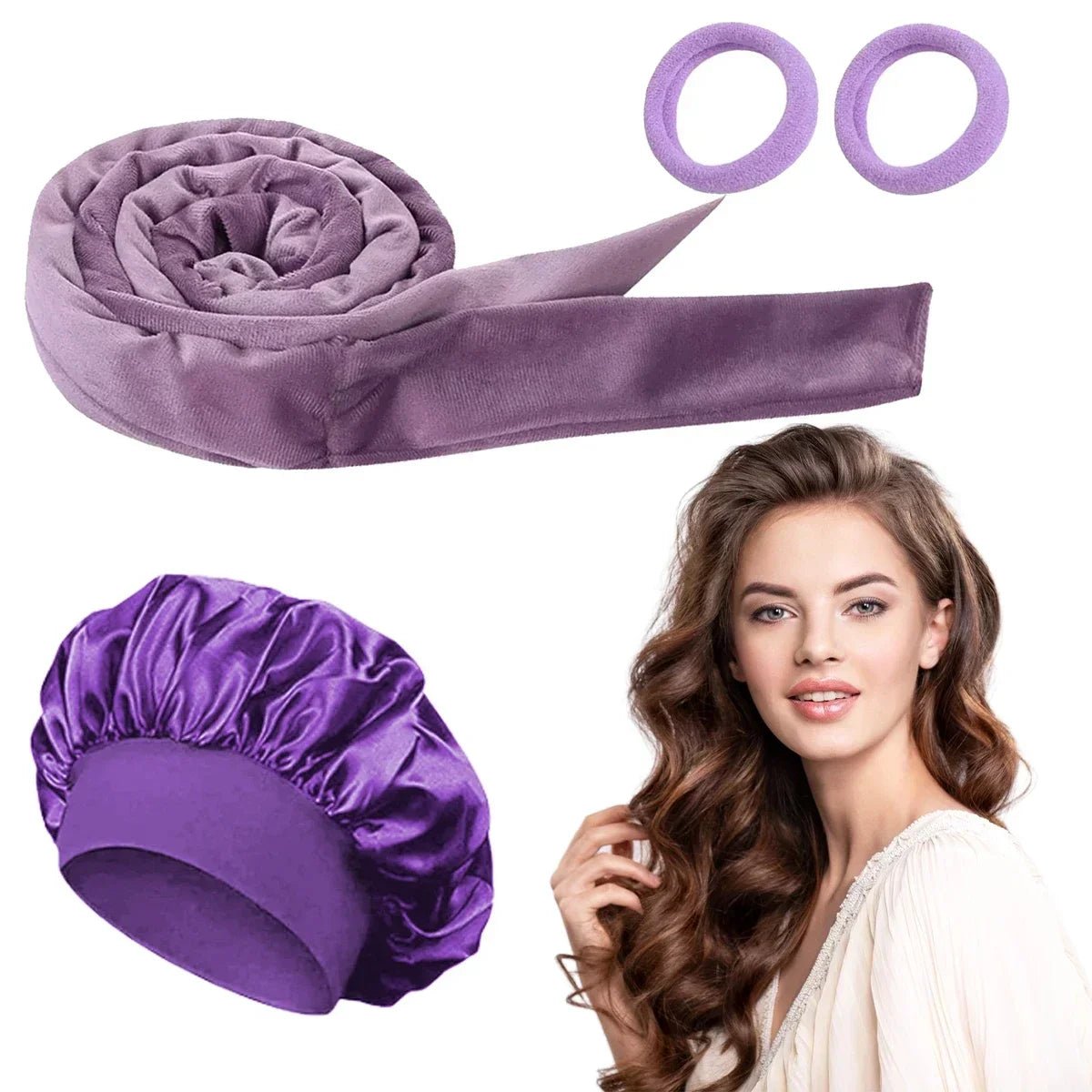 Bigoudi sans chaleur avec Bonnet Satin Assorti - Boucles - violet