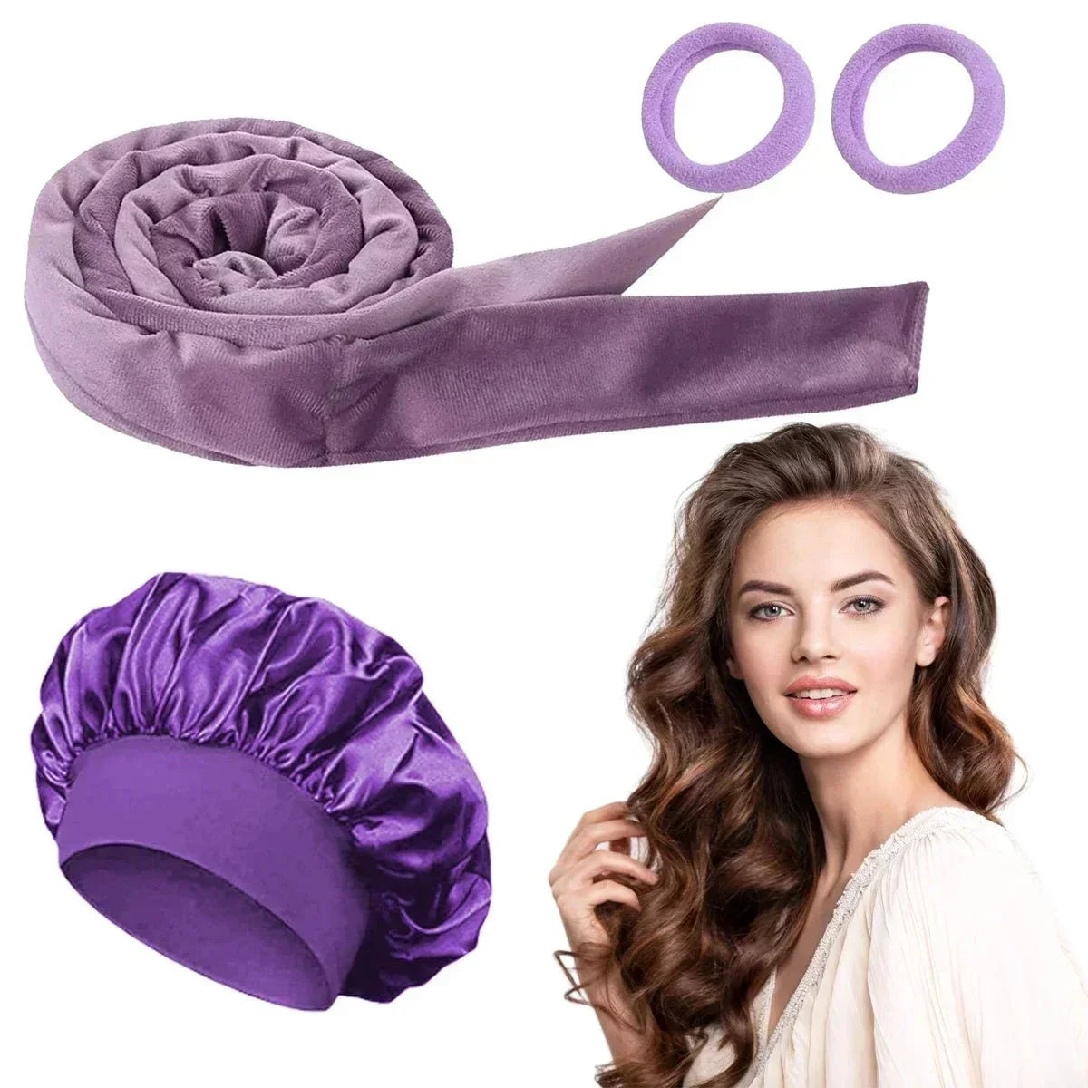 Bigoudi sans chaleur avec Bonnet Satin Assorti - Boucles - Cheveu Soyeux