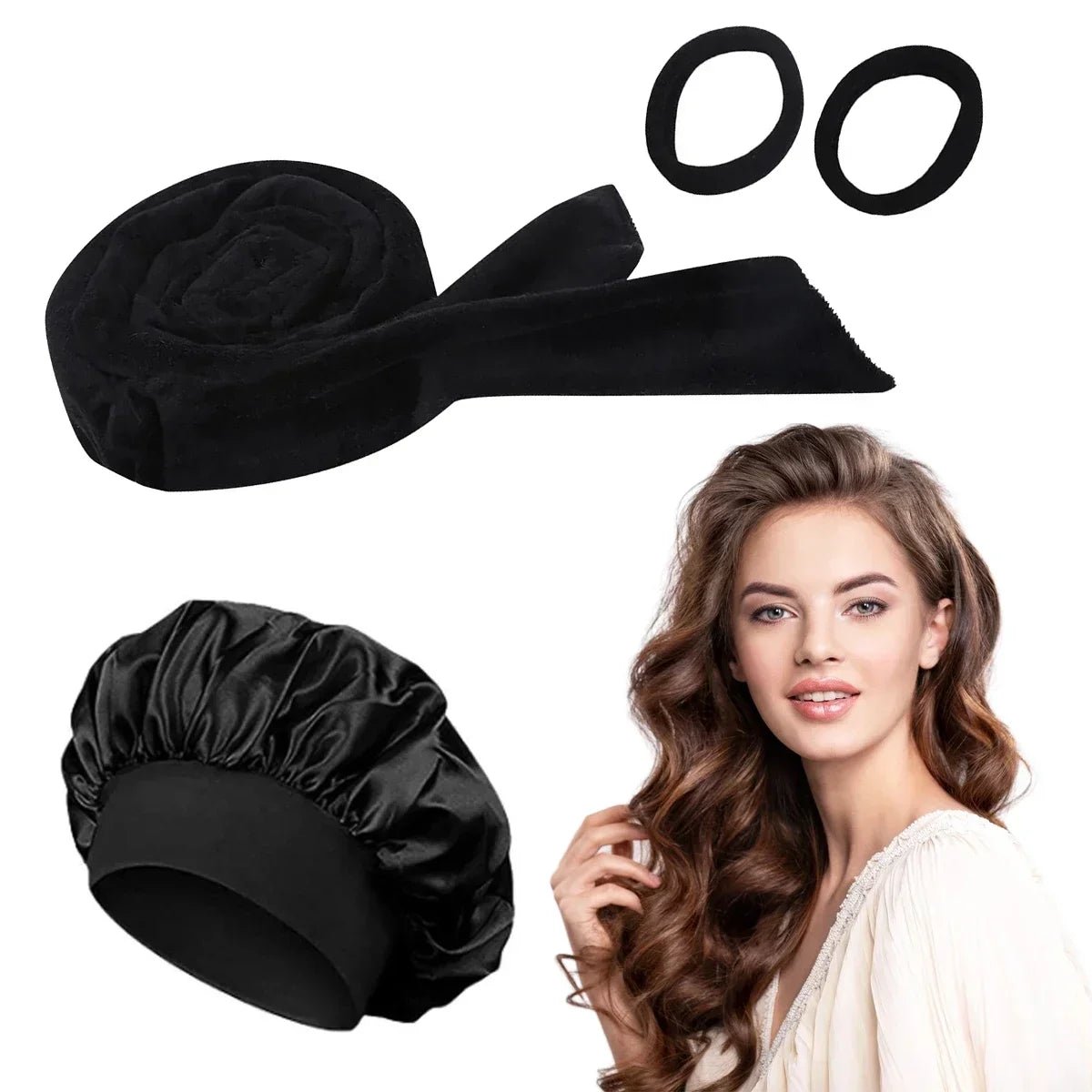 Bigoudi sans chaleur avec Bonnet Satin Assorti noir