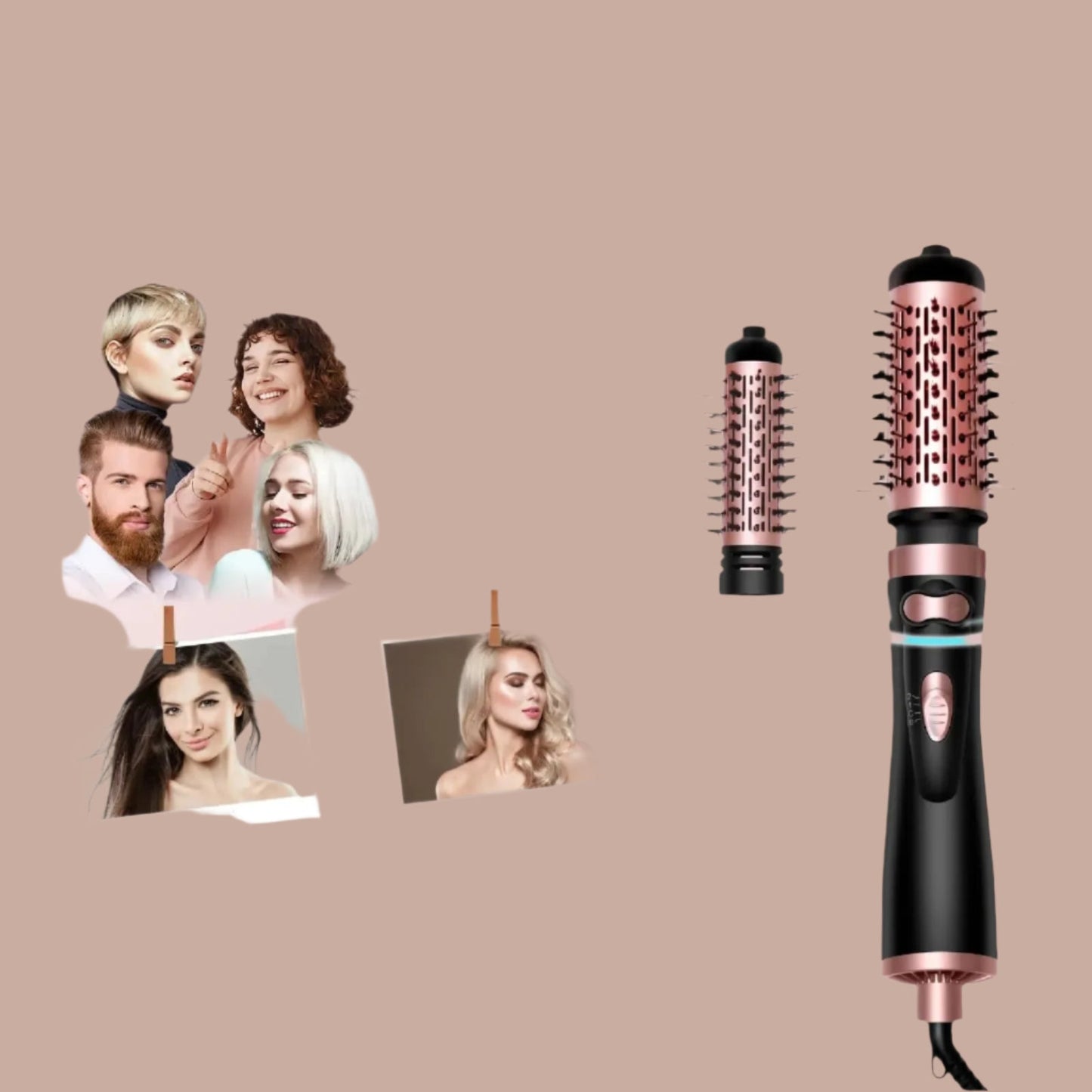 Brosse soufflante rotative - Deux tĂȘtes interchangeables - Cheveu Soyeux