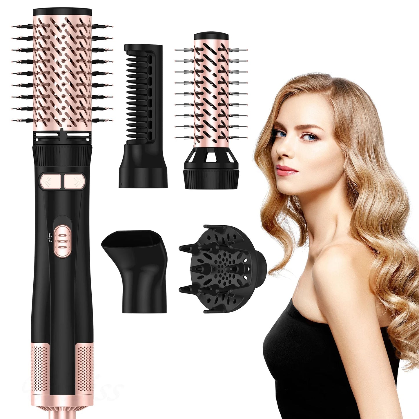 Femme blonde avec Brosse soufflante - Multifonction - Cheveu Soyeux