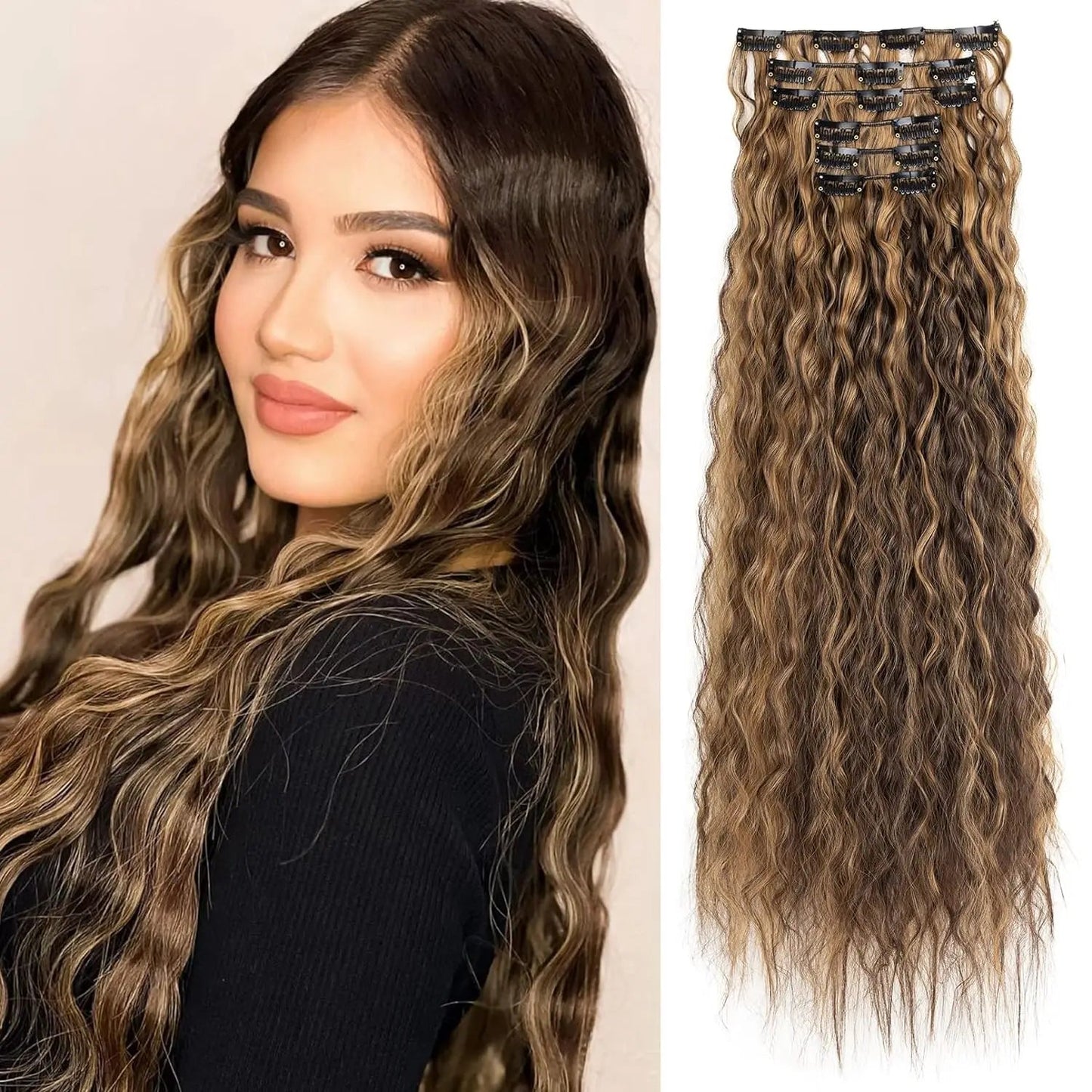 Extension cheveux - Clip cheveux longs ondulés - Cheveu Soyeux