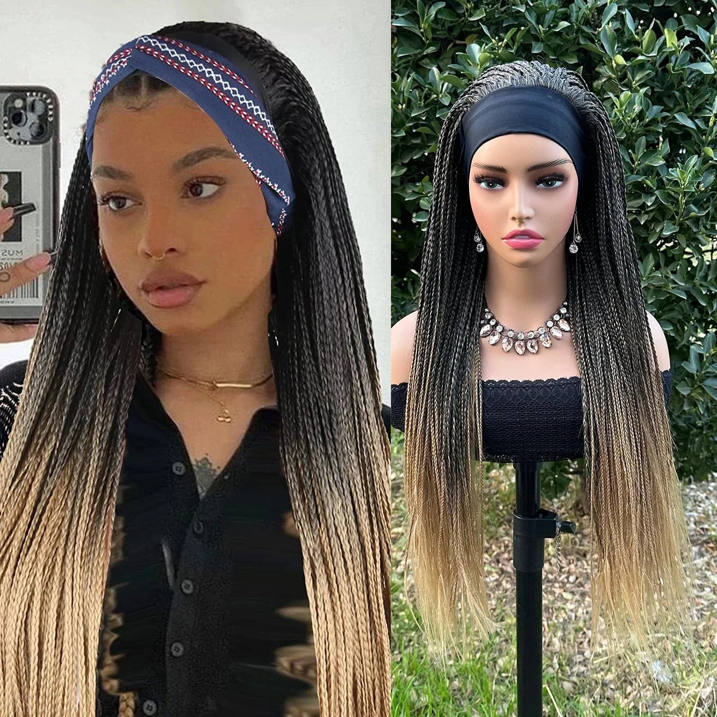 Perruque femme -Longue- Bandeau avec tresses - Cheveu Soyeux