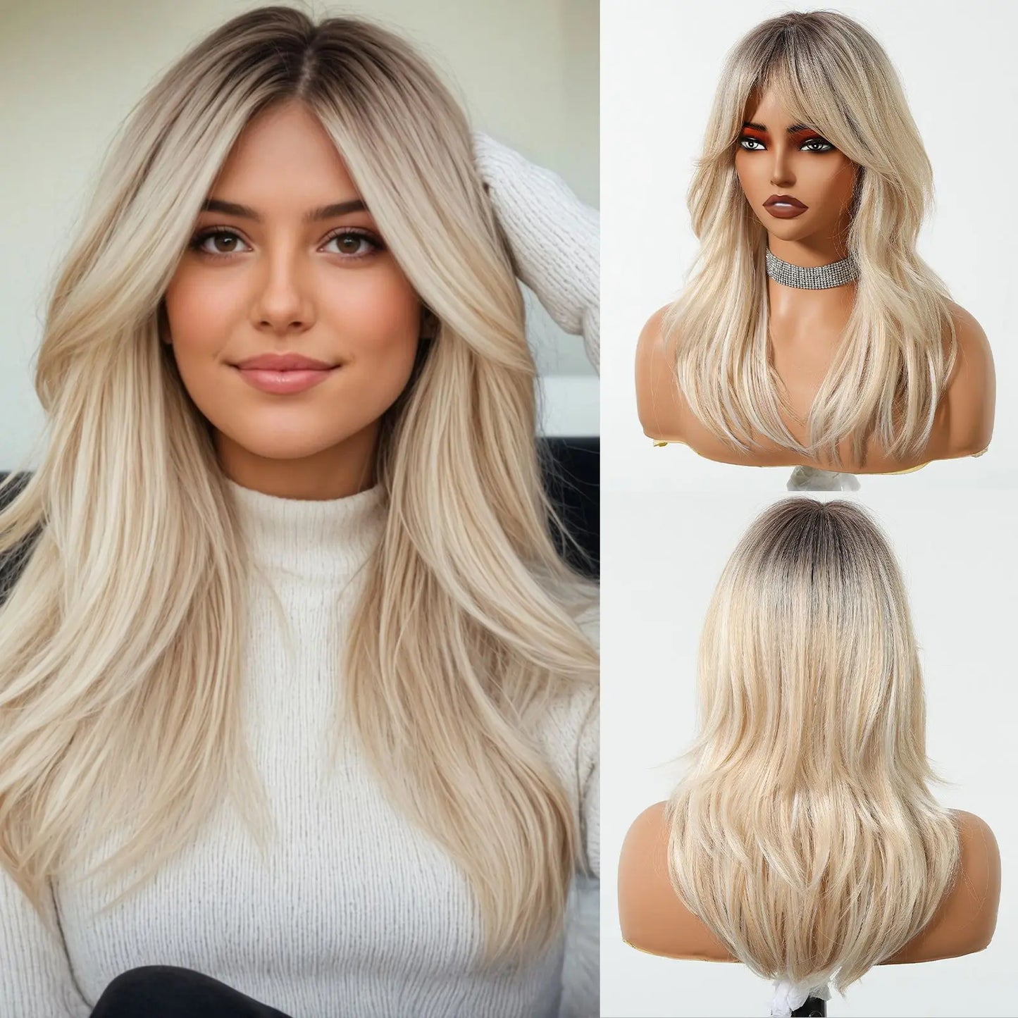 Perruque femme avec frange-Belle densité