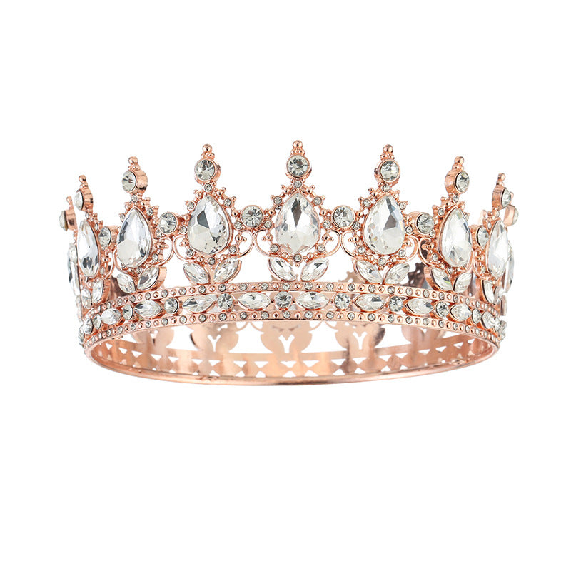 Diadème élégant en strass en couleur or rose orné d'imitation de diamant pour mariage ou soirée – vue de face