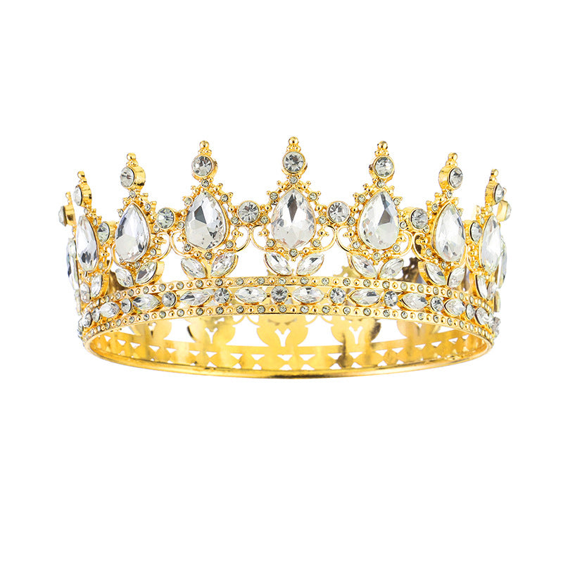 Diadème élégant en strass doré orné d'imitation de diamant pour mariage ou soirée – vue de face