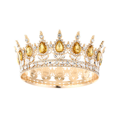 Diadème élégant en strass doré orné d'imitation de diamant et de pierres jaunes pour mariage ou soirée – vue de face