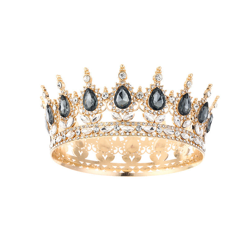 Diadème élégant en strass doré orné d'imitation de diamant et de pierres noires pour mariage ou soirée – vue de face