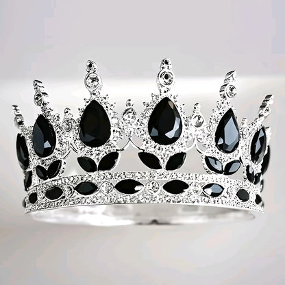 Diadème élégant en strass argenté orné d'imitation de diamant et de pierres noires pour mariage ou soirée – vue de face