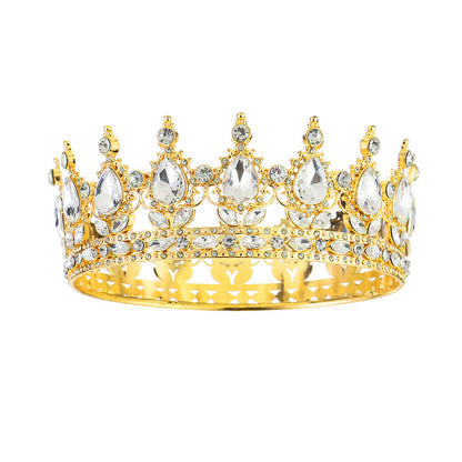 Diadème élégant doré en strass orné d'imitation de diamant  pour mariage ou soirée – vue de face