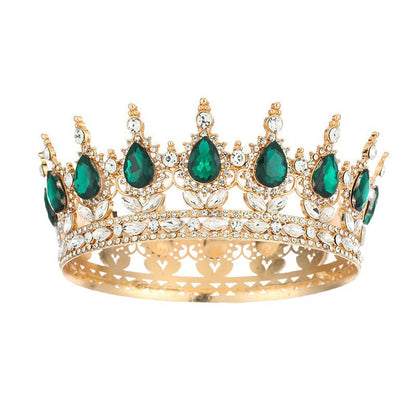 Diadème élégant en strass doré orné d'imitation de diamant et de pierres vertes pour mariage ou soirée – vue de face