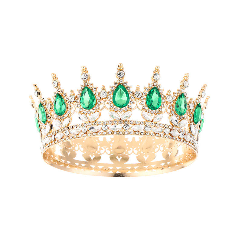 Diadème élégant en strass doré orné d'imitation de diamant et de pierres vertes pour mariage ou soirée – vue de face