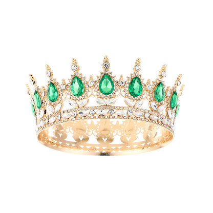 Diadème élégant en strass doré orné d'imitation de diamant et de pierres vertes pour mariage ou soirée – vue de face