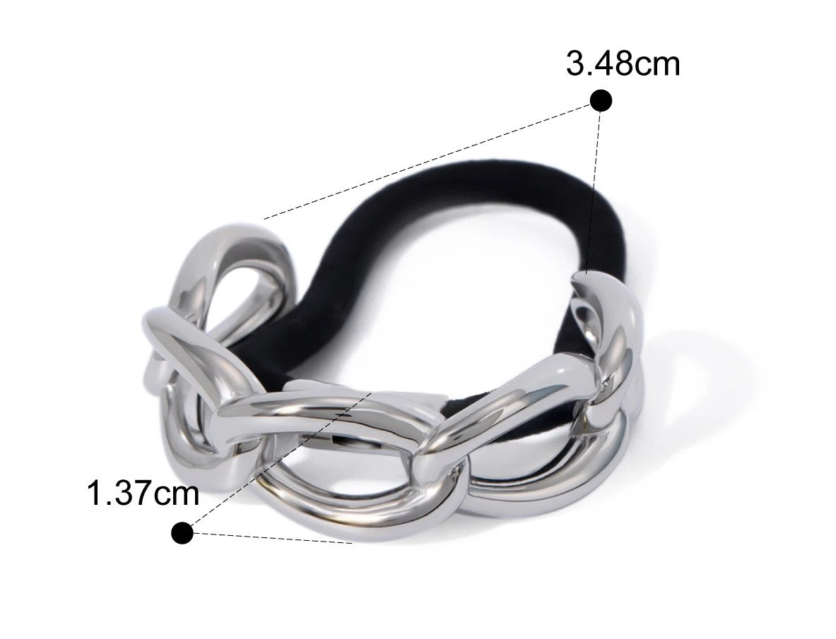 Élastique pour cheveux grosse chaine argentée, finition métallique brillante pour un style raffiné