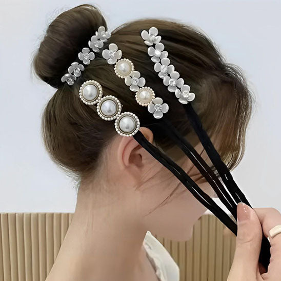 Accessoire-cheveux-décoratif-avec-perles-élegant-pour-coiffure-chic-ajout-de-brillance-et-de-sophistication-pour-toutes-occasions-perles-détail-luxueux- chignon perlé - motif perles et fleurs- 
