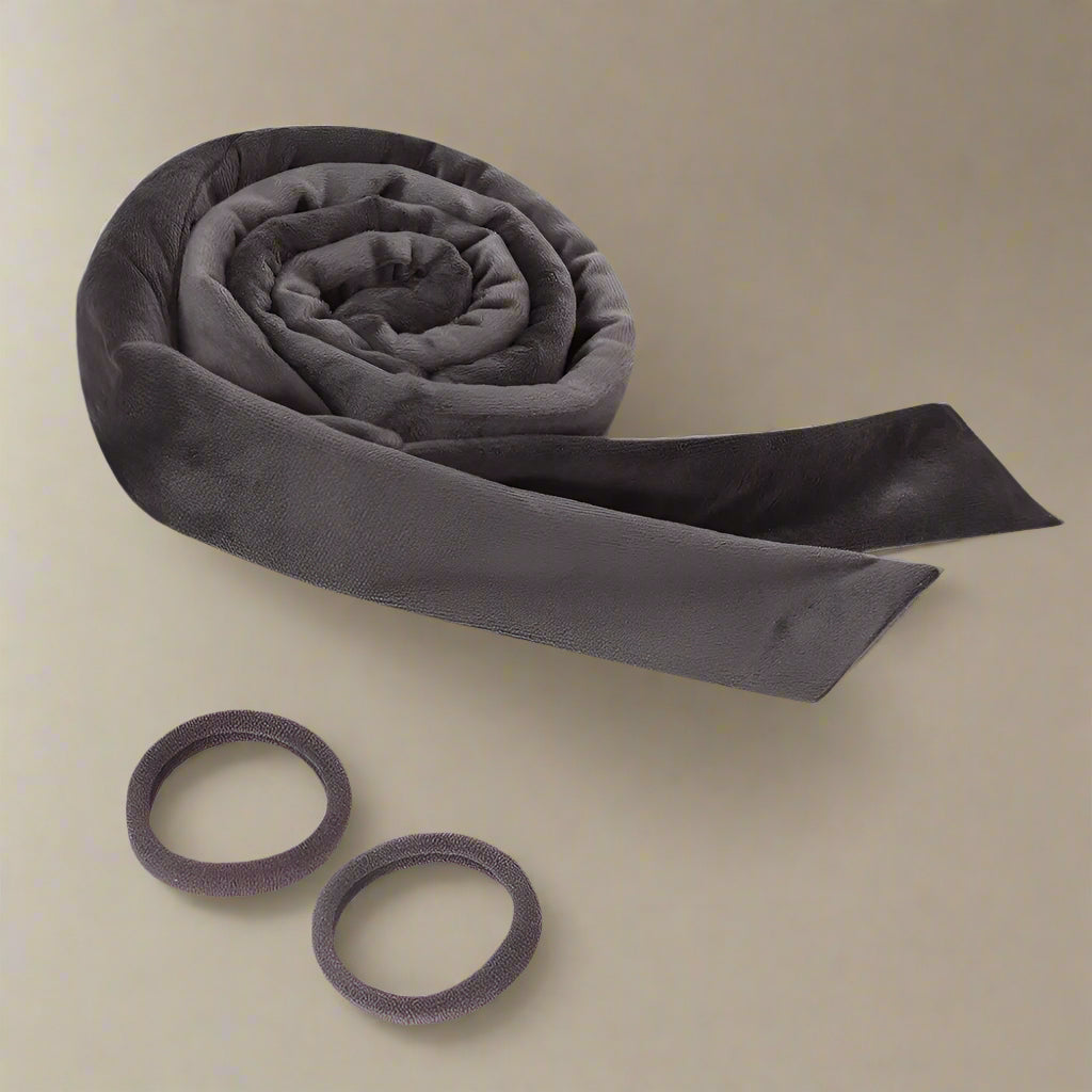 Bandeau pour boucles sans chaleur en velours marron avec deux élastiques– Outil de coiffure pour cheveux doux et boucles naturelles