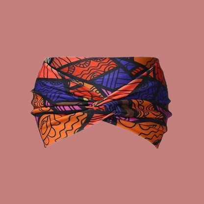 Bandeau cheveux pour femme en tissu wax africain – motif rouge orange