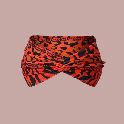 Bandeau cheveux pour femme en tissu wax africain – motif leopard rouge