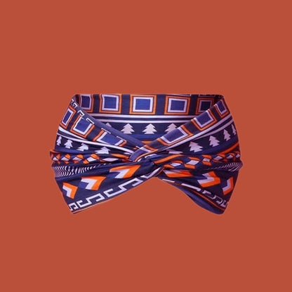 Bandeau cheveux pour femme en tissu wax africain – motif géométrique bleu