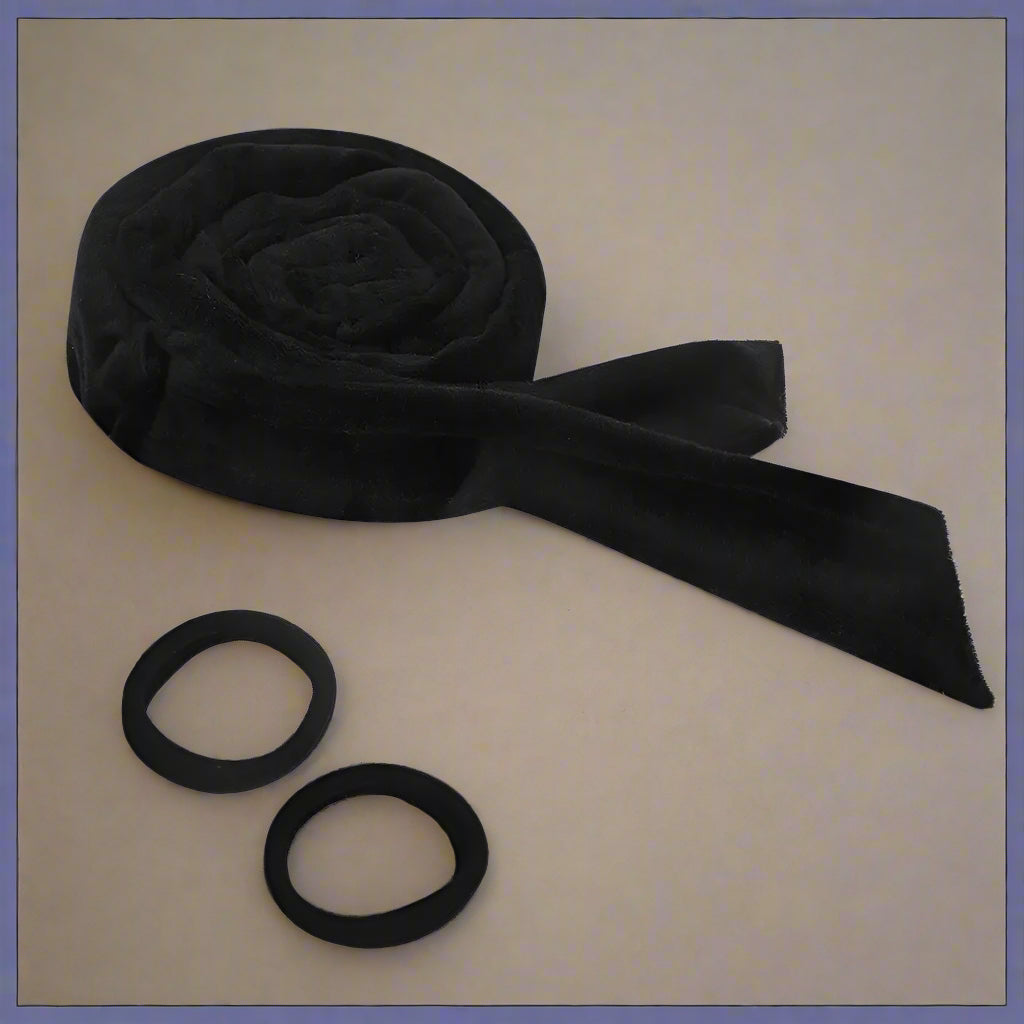 Bandeau pour boucles sans chaleur en velours noir avec deux elastiques– Outil de coiffure pour cheveux doux et boucles naturelles