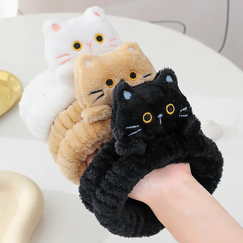 Bandeaux cheveux idéals pour le sauna - décor chats bnoir, beige et blanc