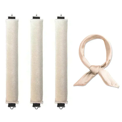Lot de trois bigoudis blanc sans chaleur pour des boucles naturelles et volumineuses, idéal pour tous types de cheveux. Ces bigoudis innovants offrent une coiffure sans abîmer les cheveux, en utilisant uniquement la méthode de fixation douce. Parfaits pour créer des boucles durables et stylées sans chaleur, adaptés aux cheveux longs.