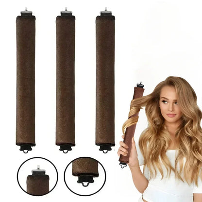 Lot de trois bigoudis marron sans chaleur pour des boucles naturelles et volumineuses, idéal pour tous types de cheveux. Ces bigoudis innovants offrent une coiffure sans abîmer les cheveux, en utilisant uniquement la méthode de fixation douce. Parfaits pour créer des boucles durables et stylées sans chaleur, adaptés aux cheveux longs. 
