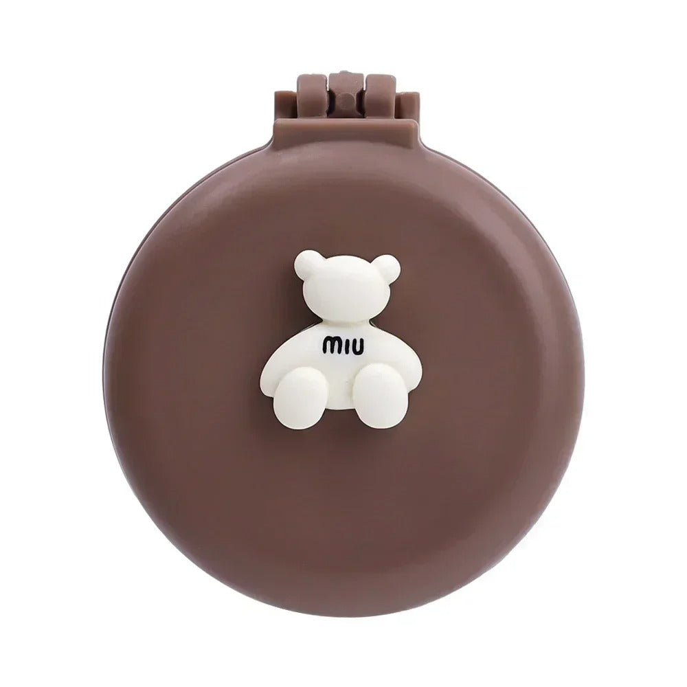 brosse à cheveux compacte - brosse a cheveux de voyage - brosse marron avec ourson - brosse avec miroir 