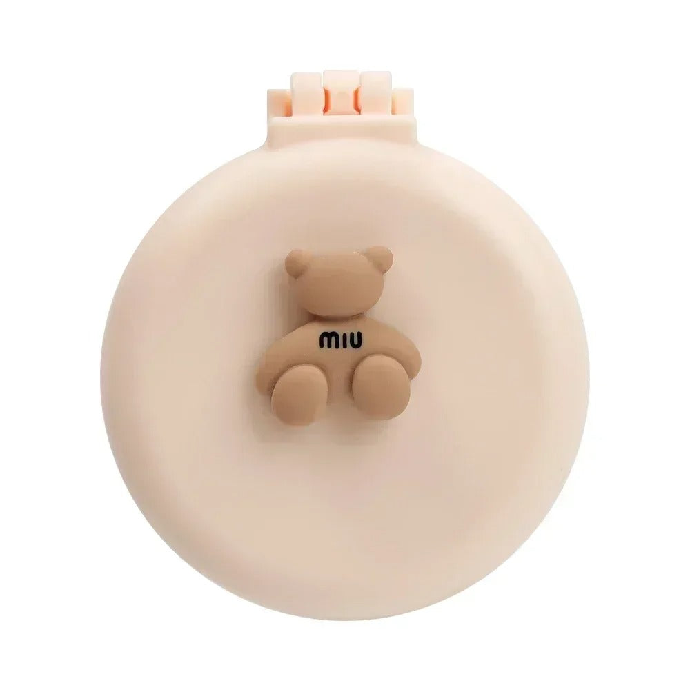 brosse à cheveux compacte - brosse a cheveux de voyage - brosse beige avec ourson- brosse avec miroir 