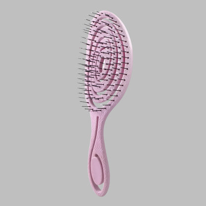 Brosse rose à cheveux pour boucles, antistatique et démêlante, idéale pour cheveux bouclés ou frisés, avec picots souples pour un coiffage sans frisottis.
