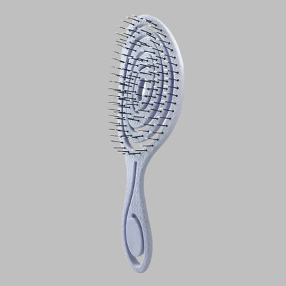 Brosse bleu pastel à cheveux pour boucles, antistatique et démêlante, idéale pour cheveux bouclés ou frisés, avec picots souples pour un coiffage sans frisottis.