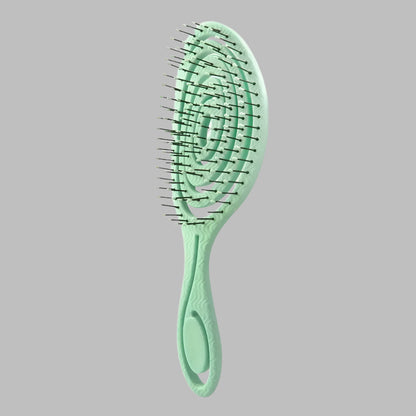 Brosse verte à cheveux pour boucles, antistatique et démêlante, idéale pour cheveux bouclés ou frisés, avec picots souples pour un coiffage sans frisottis.