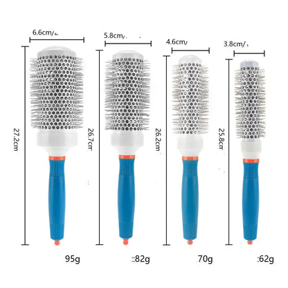 Brosse à brushing avec indication des dimensions, adaptée à différents types de coiffures et longueurs de cheveux