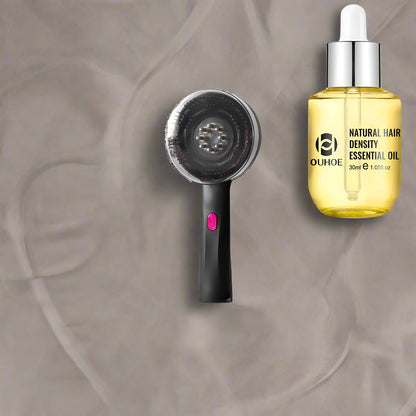 Brosse de massage du cuir chevelu 3 en 1 noire, un outil révolutionnaire qui combine les bienfaits d'un massage apaisant, de la luminothérapie et de l'application ciblée d'huiles essentielles pour revitaliser vos follicules pileux et stimuler la croissance capillaire. Conçue pour offrir une expérience de soin capillaire complète, cette brosse aide à améliorer la circulation sanguine, favorise la détente et optimise l'absorption des huiles essentielles, grâce à ses fonctionnalités innovantes. 