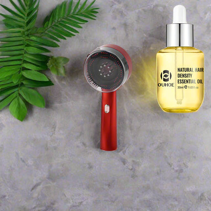 Brosse de massage du cuir chevelu 3 en 1 rouge, un outil révolutionnaire qui combine les bienfaits d'un massage apaisant, de la luminothérapie et de l'application ciblée d'huiles essentielles pour revitaliser vos follicules pileux et stimuler la croissance capillaire. Conçue pour offrir une expérience de soin capillaire complète, cette brosse aide à améliorer la circulation sanguine, favorise la détente et optimise l'absorption des huiles essentielles, grâce à ses fonctionnalités innovantes. 