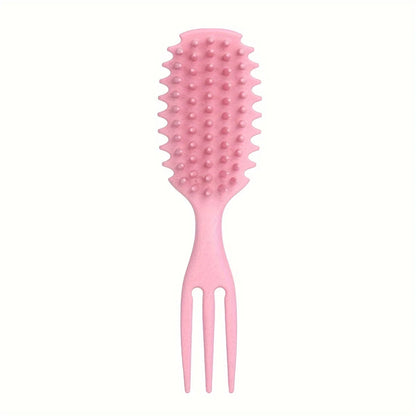 Brosse démêlante rose 2 en 1 avec peigne intégré, idéale pour démêler les cheveux sans douleur