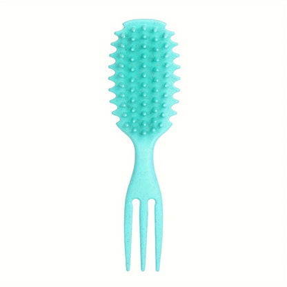 Brosse démêlante turquoise 2 en 1 avec peigne intégré, idéale pour démêler les cheveux sans douleur