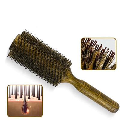Brosse professionnelle en poil de sanglier pour brushing – idéale pour lisser, discipliner et faire briller les cheveux sans les abîmer