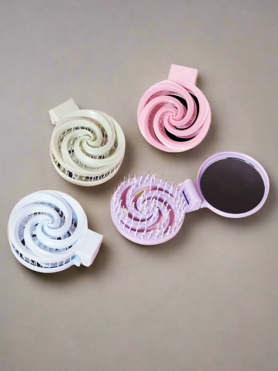 Brosses à cheveux colorées avec miroir de poche, pratiques et stylées pour des retouches rapides lors de vos déplacements